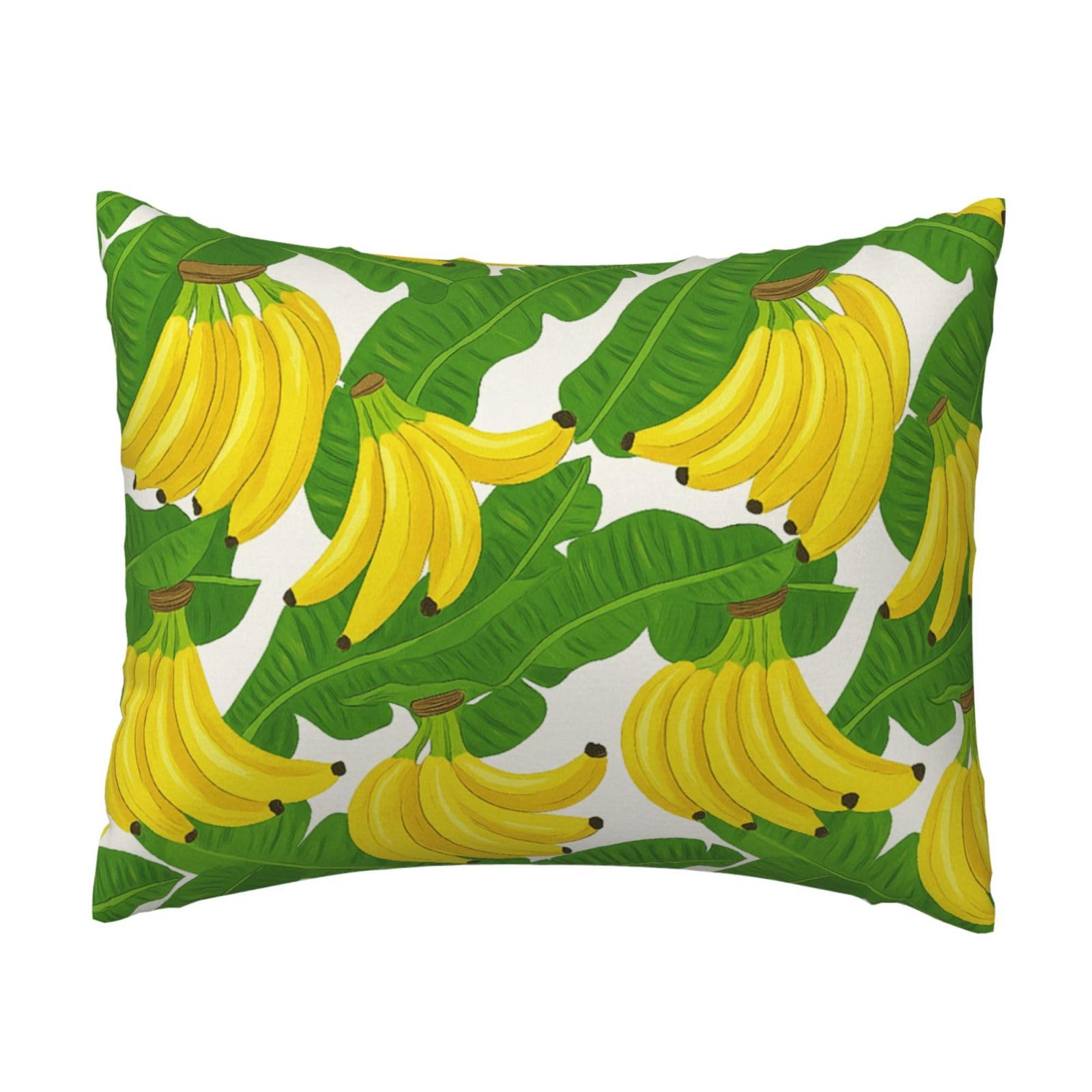 Fresh Banana and Leaves Pillowcase Soft Plush with Zipper Decorative Pillowcovers 16x20 in
