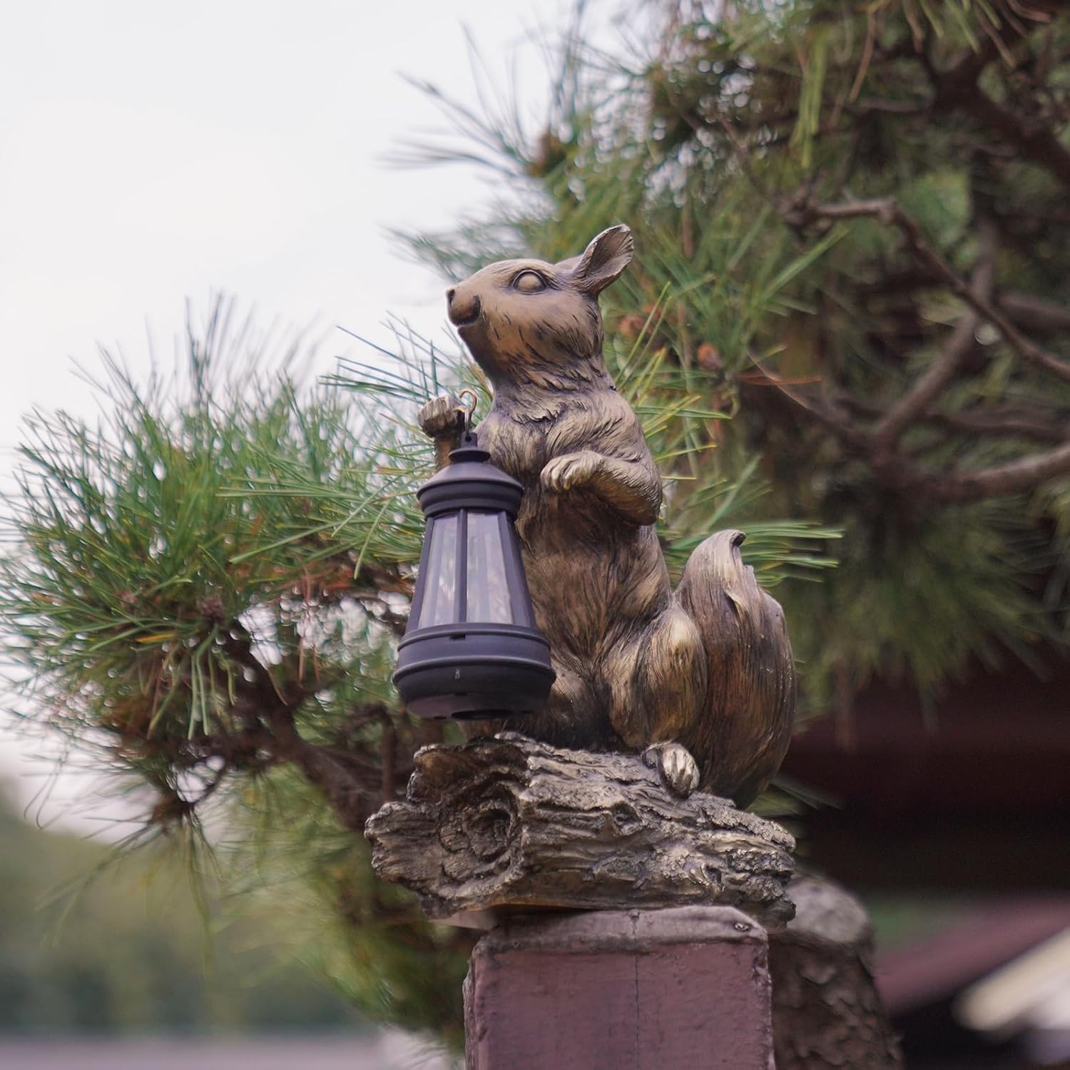 DiliComing Solar Garden Decor Outdoor Statues - Resin Cute Animal Solar Powered LED Garden Light Porcelain Squirrel Decor Yard Decorations Outdoor 8.5 * 4.5 * 11.25 Inch - Image 4