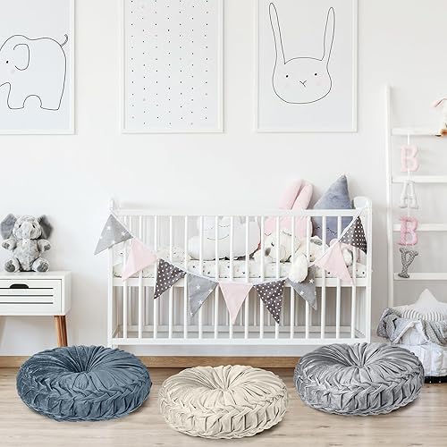 Miniatura 5 de Yerliker 6 cojines de suelo redondos de terciopelo de 15 pulgadas, cojines flexibles de colores, almohadas alternativas para sofá, silla, sala de