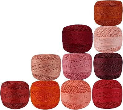 Cotton Crochet Thread Knitting Mercerized Embroidery 10 Pcs Yarn Cross Stitch Tatting Doilies Skeins Lacey Craft Red