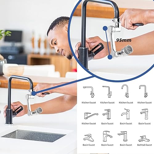 Miniatura 2 de Extensor de grifo giratorio universal de 1080°, paquete de 2 extensores de grifo giratorio de brazo robótico giratorio con 2 modos de salida de