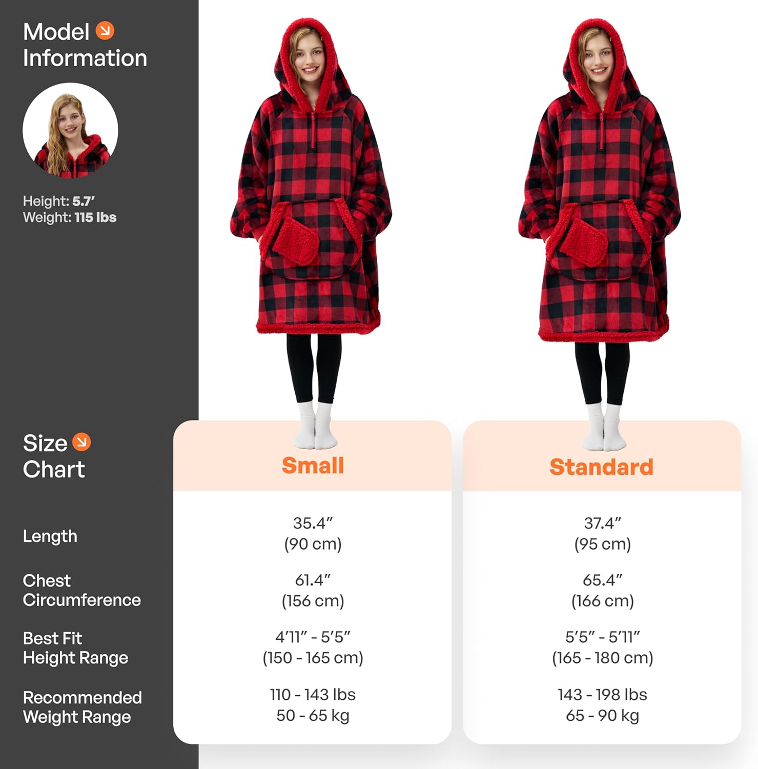 Giggling Getup Wearable Blanket Hoodie for Adults Gifts for Teen Girls Sister Women Sherpa Fleece Printed Hooded Blanket Sweatshirt Warm Cozy with Pocket & Sleeves Red and Black Plaid - Image 4