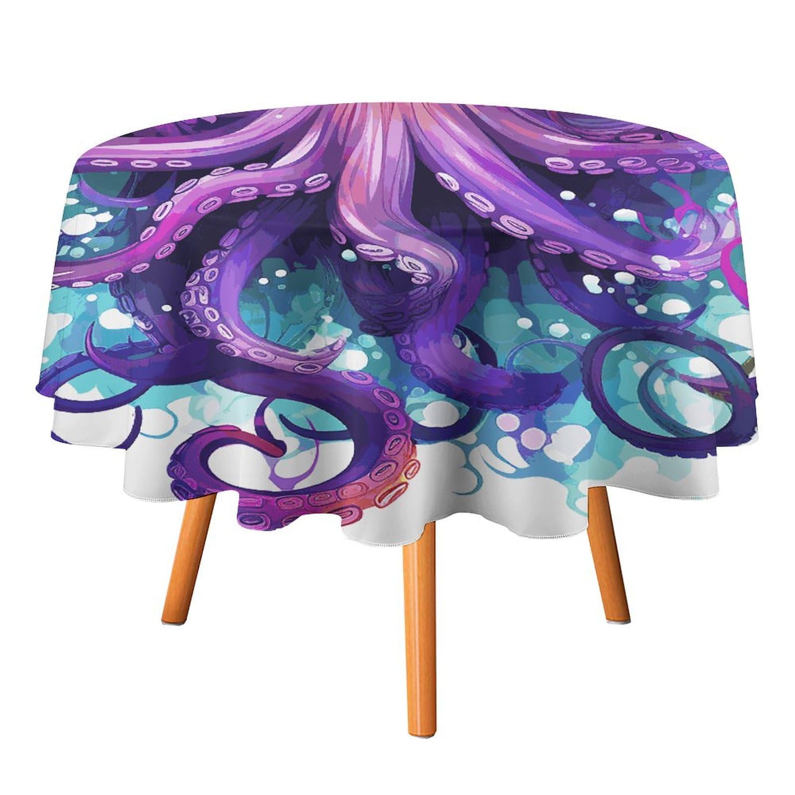 Nappe ronde pieuvre colorée lavable et infroissable pour table propre