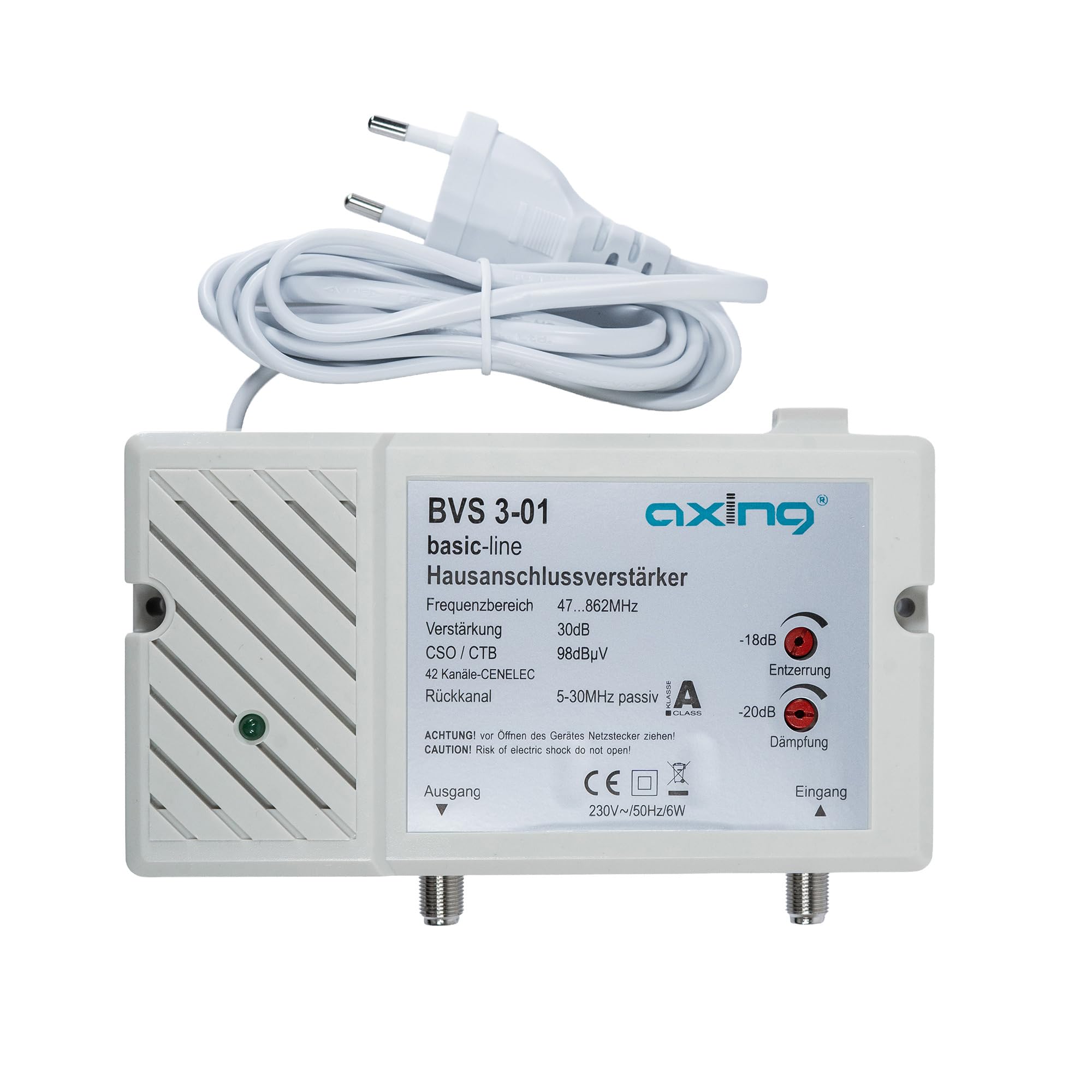 Axing BVS 3-01 Amplificatore per allacciamento domestico (30 dB, 47-862 MHz, 98 dBμV) per antenna digitale terrestre tv