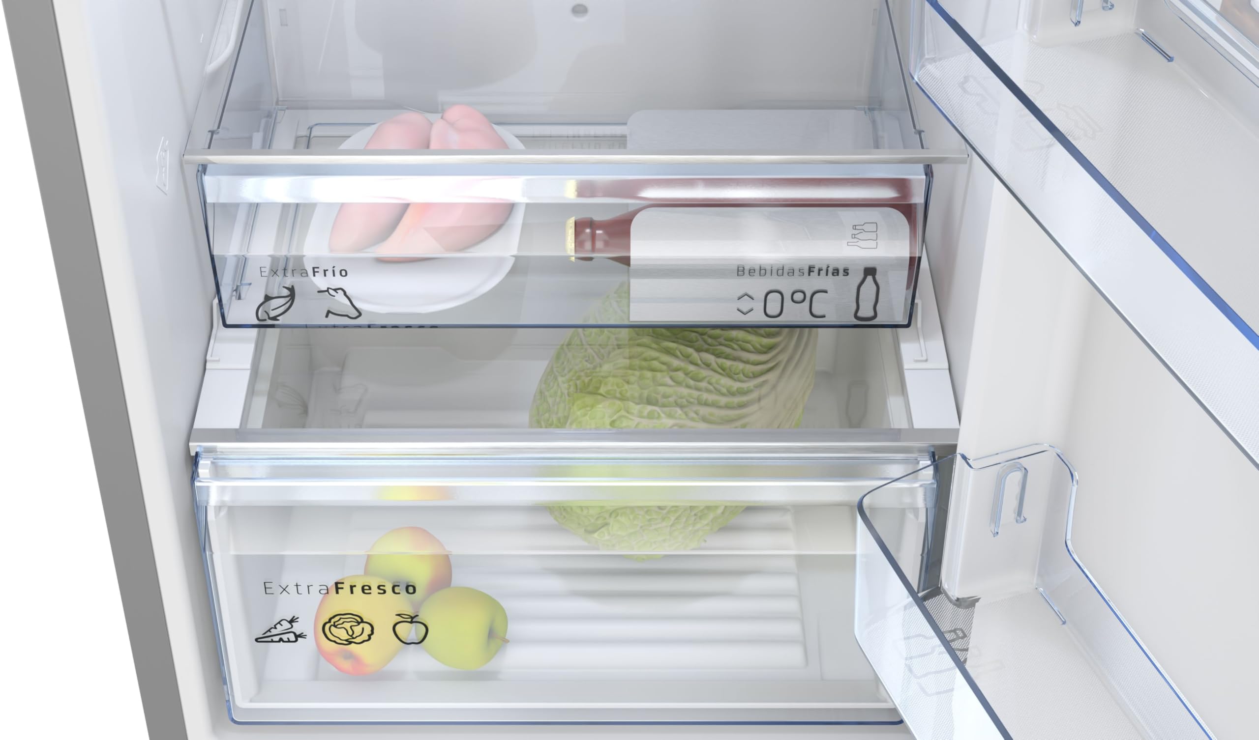 Balay, Frigorífico combinado, Serie Cristal, NoFrost, blanco, 3KFD655BI | Frutas y verduras frescas en el cajón ExtraFresh; carnes y pescados, en el ExtraCold.