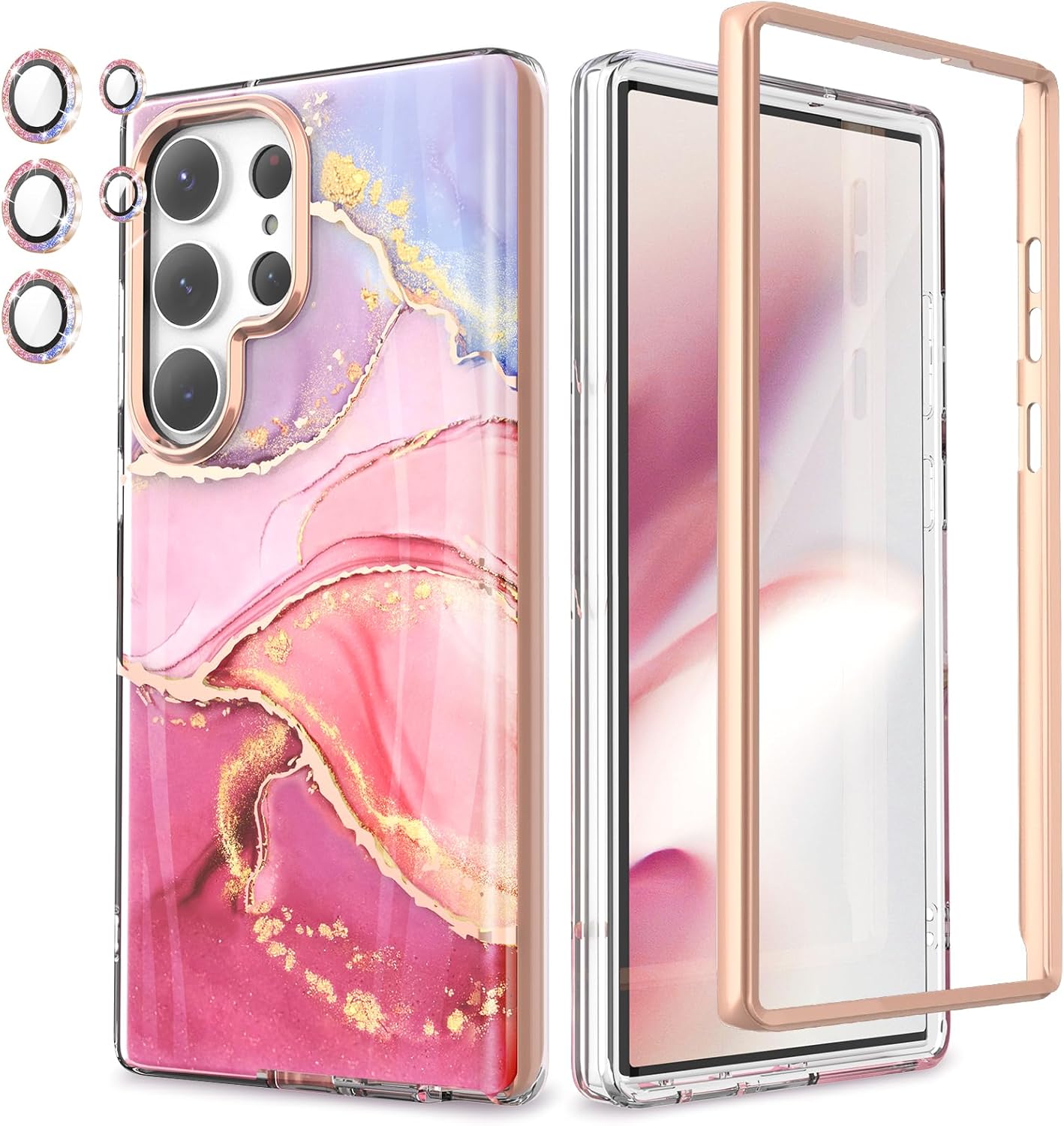 Chvelop for Samsung Galaxy S23 Ultra Case with Bumper [No Screen Protector] + Camera Protector, TPU Shockproof 360° Protection, Glossy Fade-Resistant Pattern Phone Cases Cover for S23 Ultra, Pink