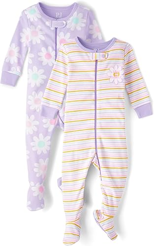 Miniatura 3 de The Childrens Place Pijama de manga larga para bebés y niñas pequeñas 100 algodón con cremallera frontal y pies