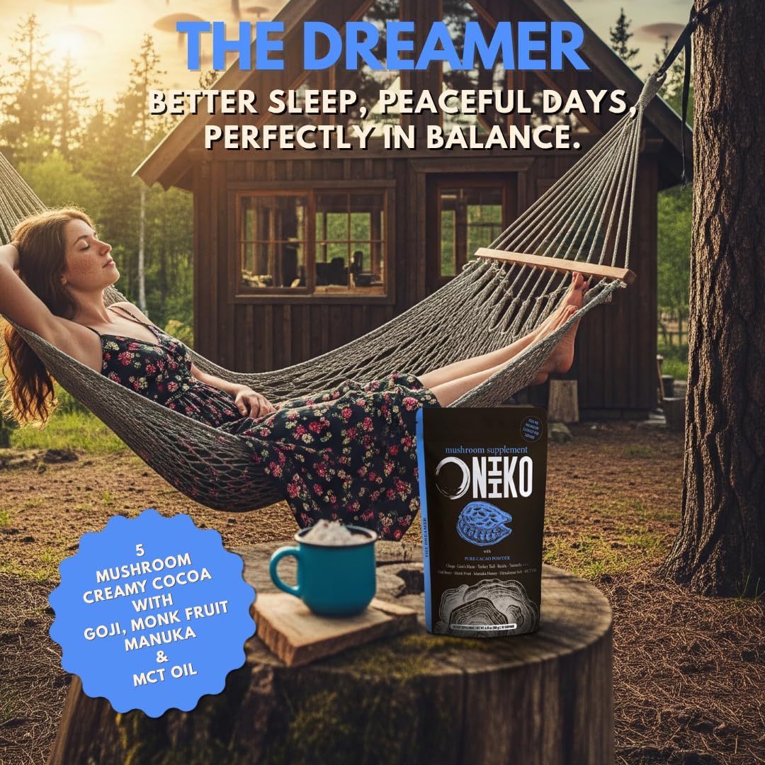 Condition photo showing New/Like New for 5 mushroom cocoa - better sleep & calm blend with chaga, reishi, goji berries, monk fruit, mct oil - 1500mg extract, 30 servings, instant powder