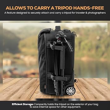 SLINGER 2-in-1 Wheeled Camera Backpack, Rolling Luggage Case with Handle and Anti-Shock Dividers for DSLR Cameras, Lenses, Hoods, Lighting, Tripod, Accessories, Travel Bag with Wheels