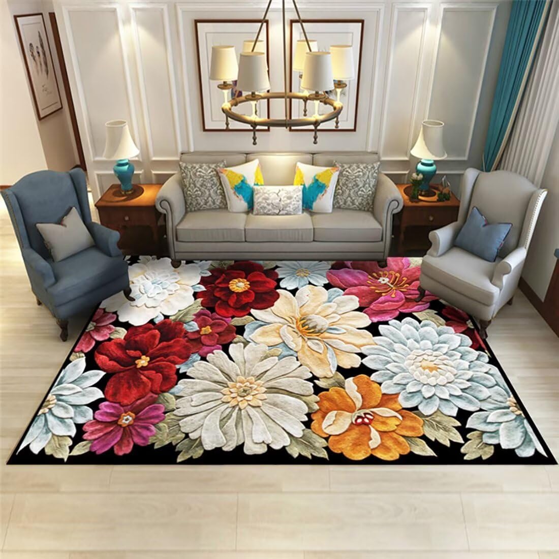 Amazon.com: Qkjtyt Modern Multicolor Flowers Area Rug for Living Room ...
