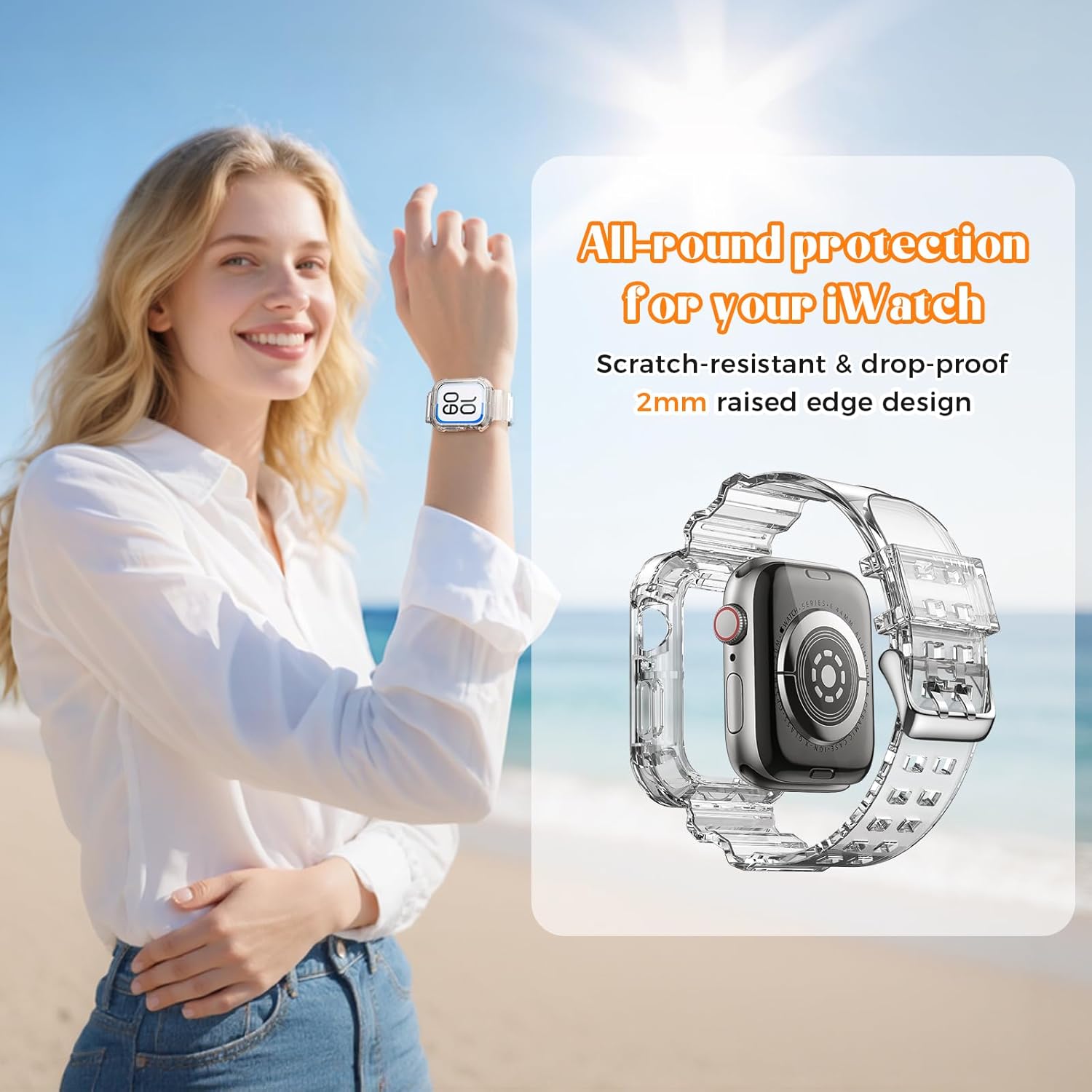 NotoCity Clear Bands for Apple Watch 38mm 40mm 41mm with Transparent Rugged Bumper Case Compatible with Series 9 8 7 SE 6 5 4 3 2 1 (Clear+Clear 38/40/41mm) - Image 5