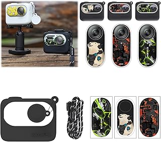 Honbobo Protective Case for Insta360 GO 3 Silicone Cover+Lens Cap+Stickers+Lanyard for Insta360 GO 3