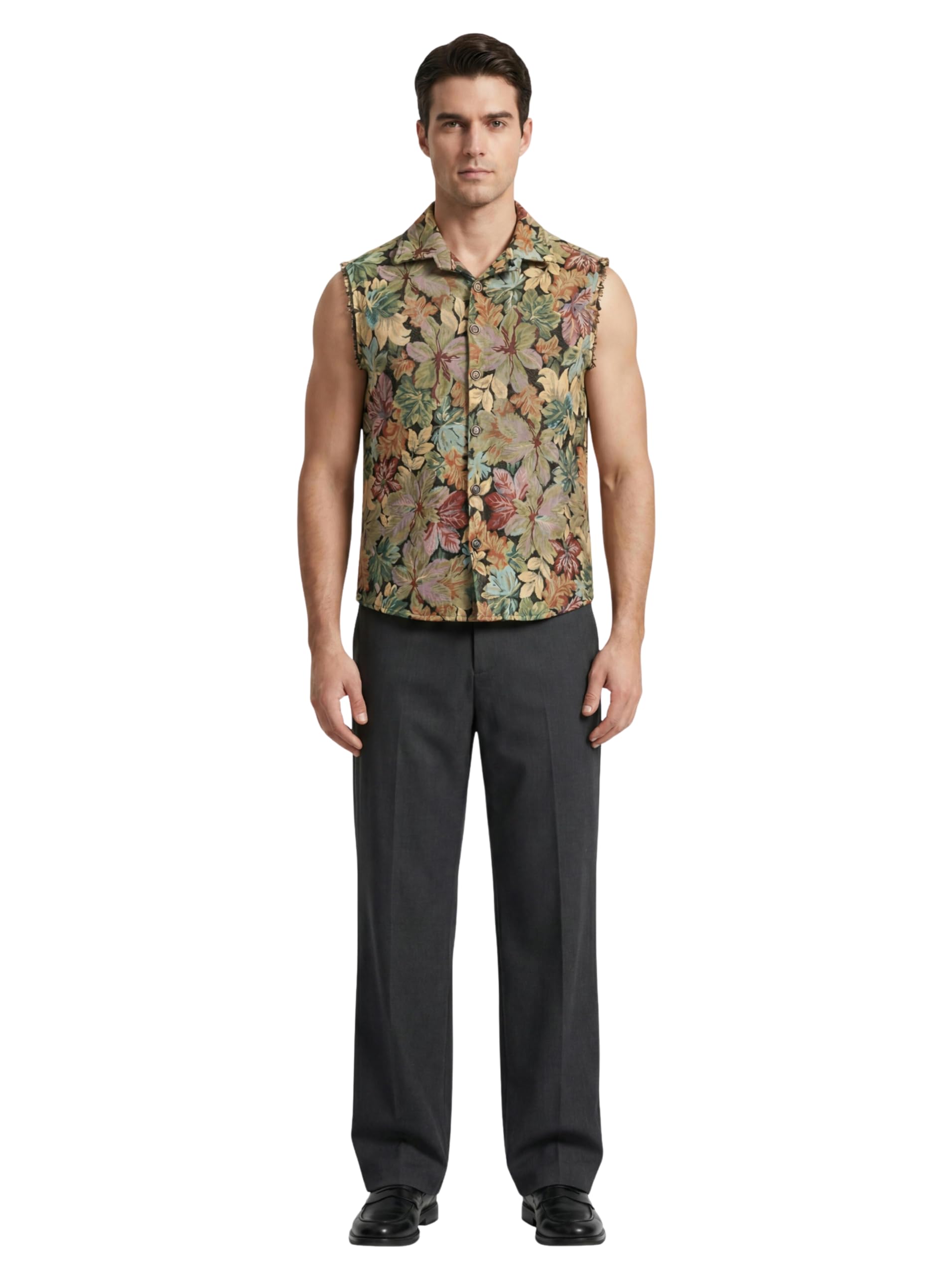 Whispering Leaves Designer Polycotton Sleeveless Vest Shacket Premium Jacquard Printed Casual Wear for Men-image-38