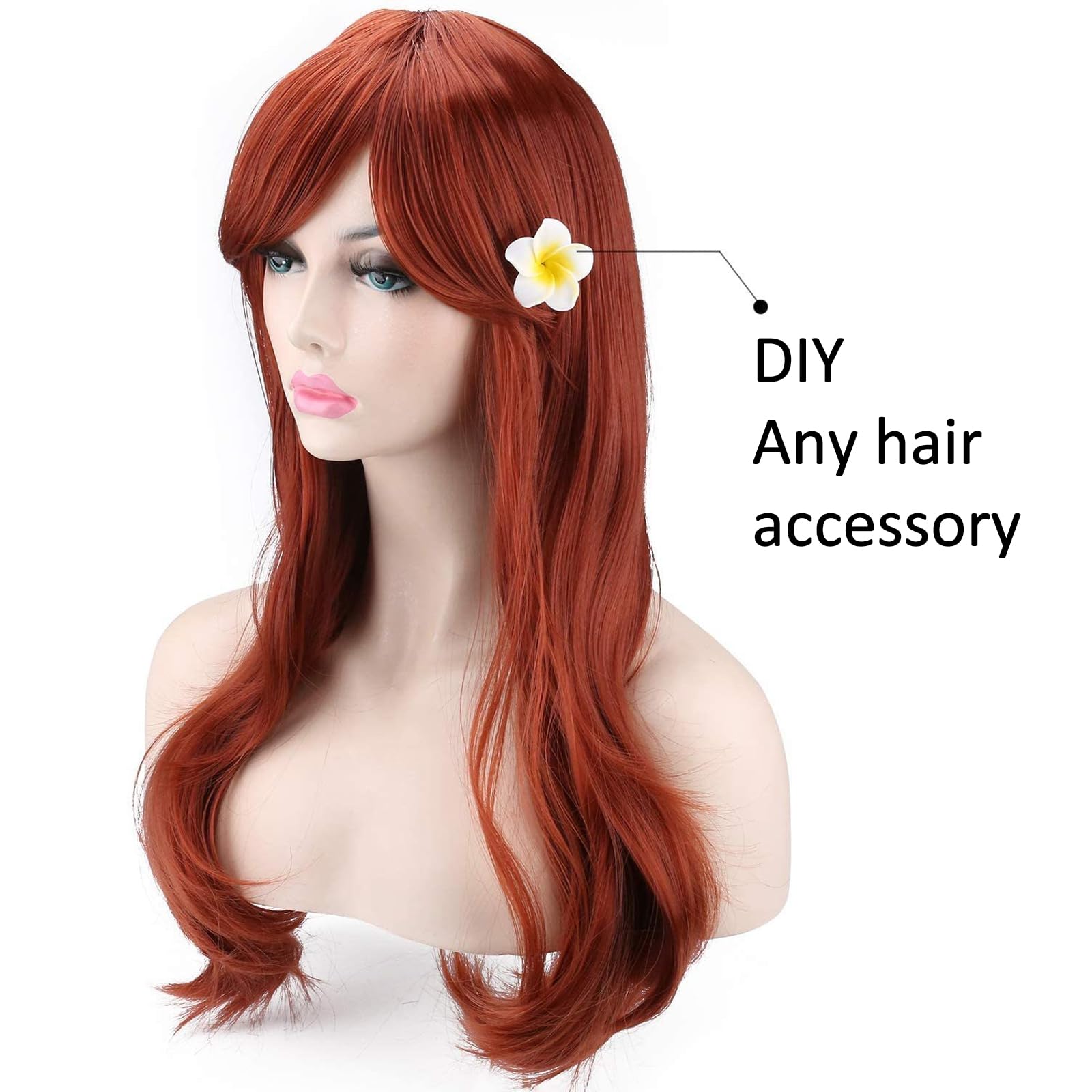 DAVBNM Wigs for Women Women's Cosplay Wig, Long Wavy Curly Wigs, with Bangs, for Auburn Cosplay Masquerade Halloween (Copper red) - Image 3