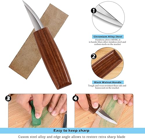 Miniatura 4 de Juego de herramientas de tallado de madera, kit de cuchillos para tallar detalles y gancho para principiantes, cuchillo de corte para cuchara, taza