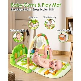 dearlomum Baby Play Mat Gym, Funny Play Piano Tummy Time Activity Mat with 5 Infant Sensory Toys, Music and Lights, Boy & Girl Gifts for Newborns 0 to 3 6 9 12 Months (Green)