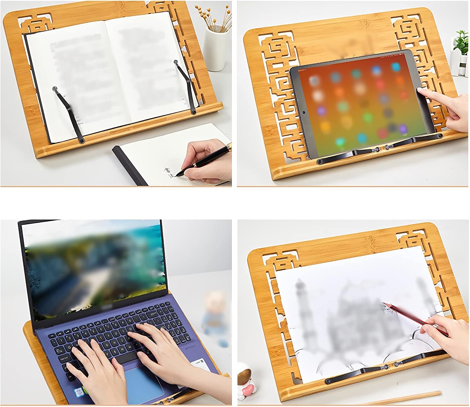 Book Stand Cookbook Holder Stand Adjustable Textbook Recipe Document Tablet Display Stand Foldable Tray Elegant Hollow Pattern Gift (Size : Small) ()