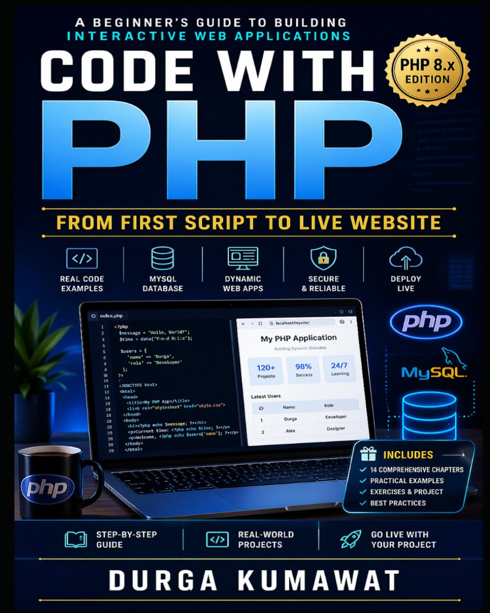 Code with PHP : From First Script to Live Website: A Beginner’s Guide to Building Interactive Web Applications with Real Projects, Forms, MySQL, Sessions, OOP & Modern PHP 8