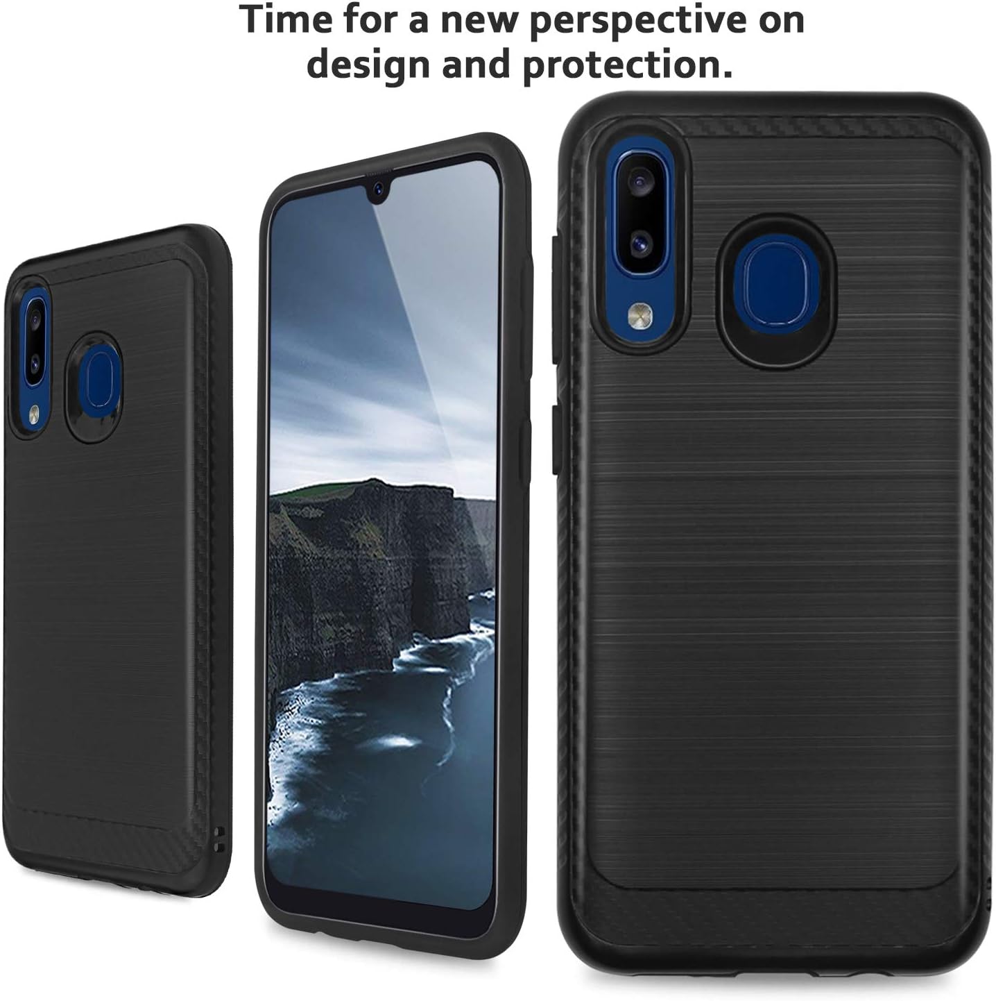 TJS Phone Case Compatible with Samsung Galaxy A20/Galaxy A30/Galaxy A50, [Tempered Glass Screen Protector] Hybrid Shockproof Cover Metallic Brush Finish Hard Inner Layer (Rose Gold)