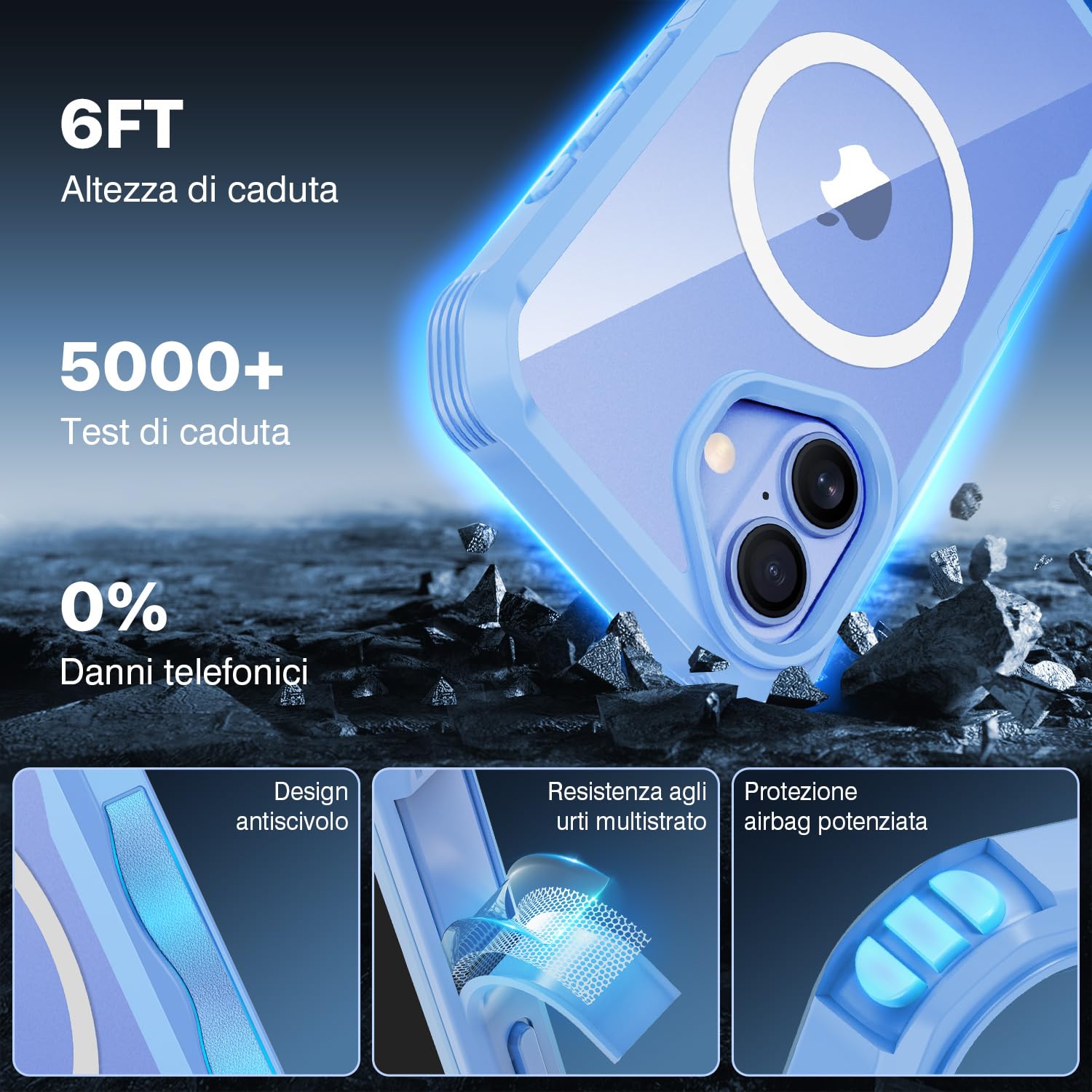 CENHUFO Magnetica Cover iPhone 16, [Compatibile con Magsafe] Integrata [9H HD] Vetro Temperato Schermo e Protezione Fotocamera, Custodia Antiurto 360 Gradi Fronte Retro Doppia Faccia Case - Blu
