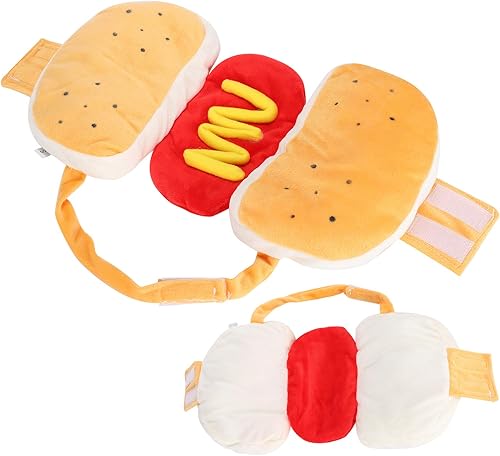 Miniatura 5 de Pet Hot Dog Costume, Hamburger Design Cotton Yellow Pet Hot Dog Dress. Hamburger Clothing Warm Clothes Halloween Cosplay Outfit Holiday Party Dress