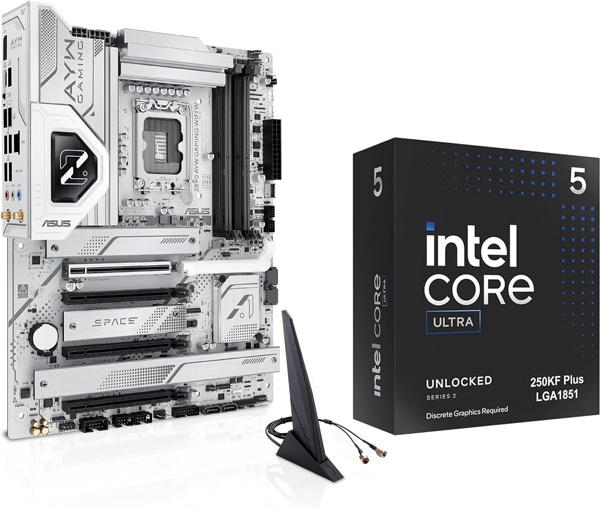 Combo de placa base de CPU Micro Center, paquete de procesador mobo DDR5 ATX lga1851 | Procesador de escritorio Intel Core Ultra 5 250KF Plus 18 núcleos hasta 5,3 GHz, placa base asus Z890 AYW Gaming WiFi W