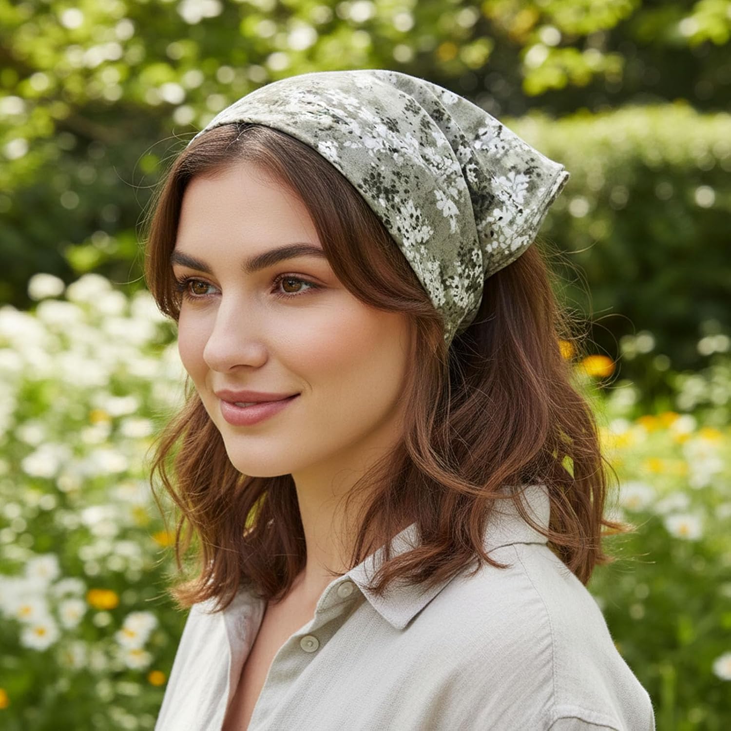 10PCS Hair Scarf Headband for Women, Classic Floral Print Triangle Head Bandanas, Elastic Boho Chiffon Head Scarf