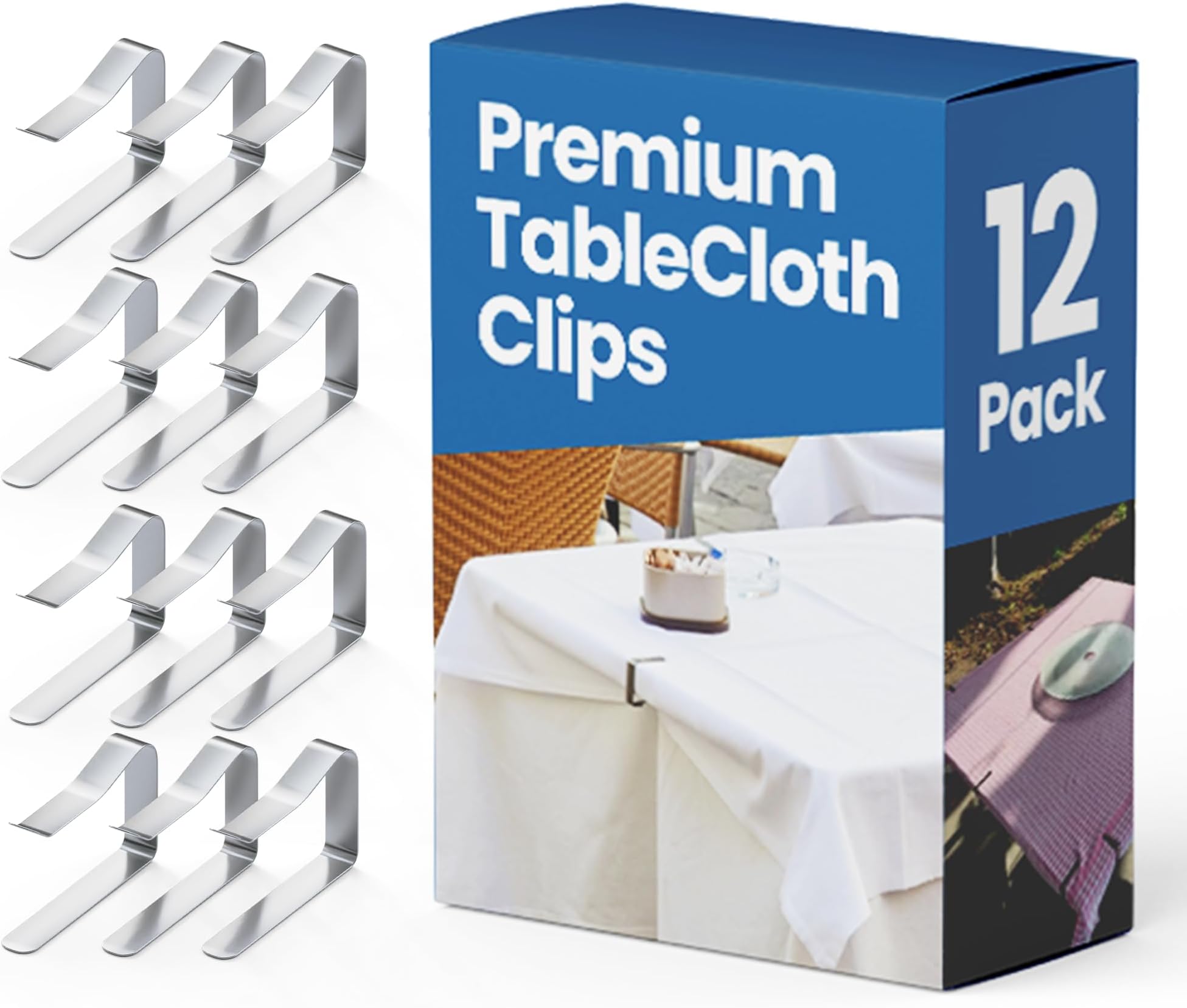 12 Pcs Picnic Tablecloth Clips for Outdoor Tables - Stainless Steel Table Cloth Clip, Fits for 1.5” Thick Tables, Metal Clamps for Picnic Table Clips, Dining Table Cloth Holder
