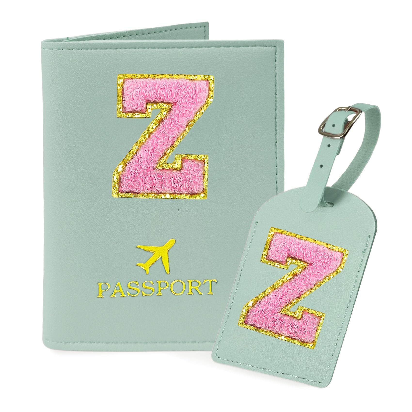 COSHAYSOO Initial Passport Cover Luggage Tag Set Letter Passport Holder Airplane Cruise Travel Essentials Vacation Traveling Accessories Personalized
