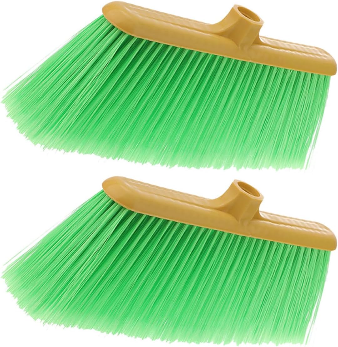 Beavorty 2Pcs Plastic Broom Head Replacement Angled Broom Brush Head for Efficient Cleaning Home Office and Restaurant Versatile Debris Removal with Dense Bristles Green