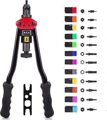 RZX 16" Rivet NUT Tool Hand Blind Riveter,RIVNUT Riveting Tools with Nut Setting System M3 M4 M5,m6,m8,m10 M12, 10-24, 1/4-20, 5/16-18,3/8-16,1/2-13 Totally 12 mandrels