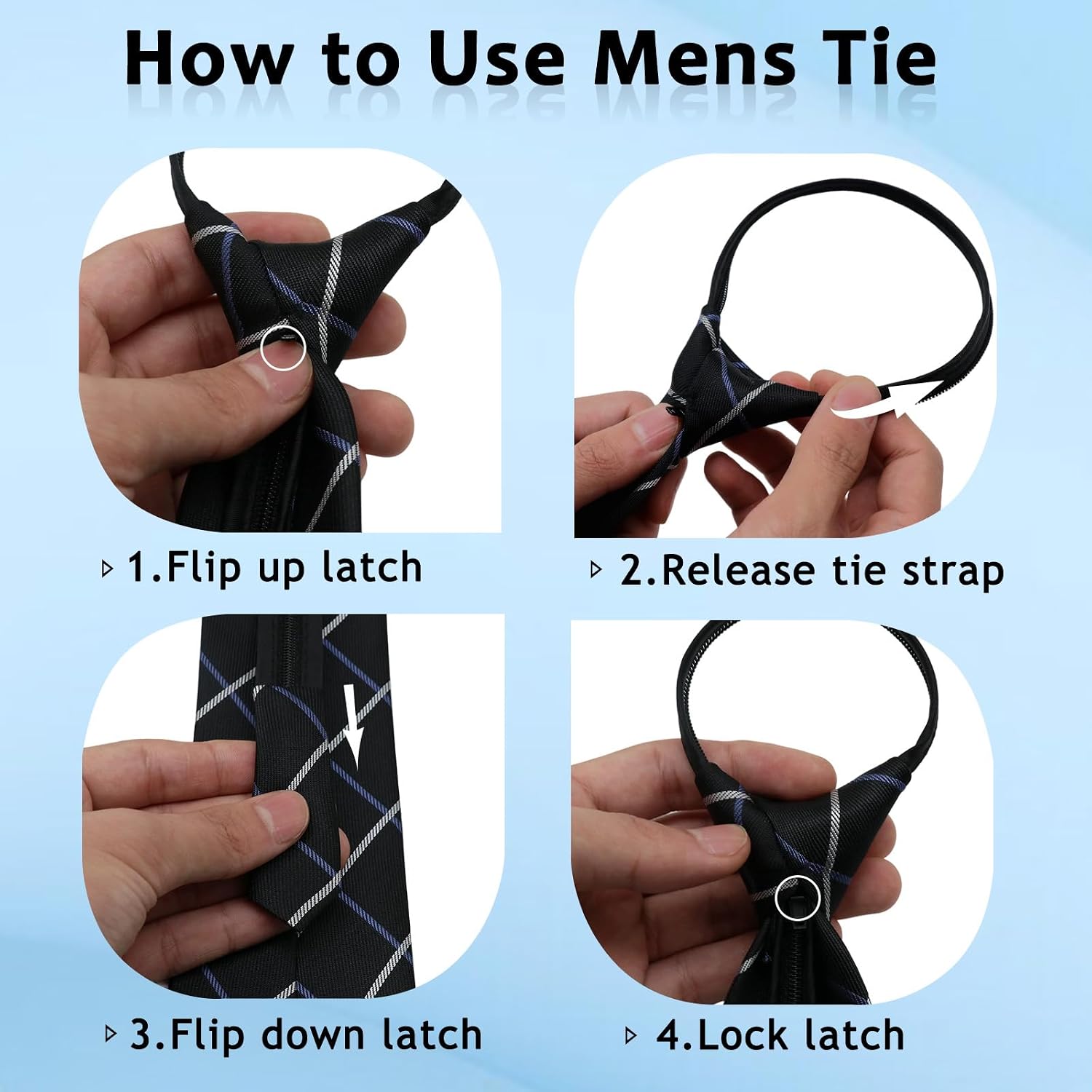Zipper Ties for Men Pack, Adjustable Pre Tied Mens Tie Solid Plaid Striped Dots Necktie for Business Wedding Party