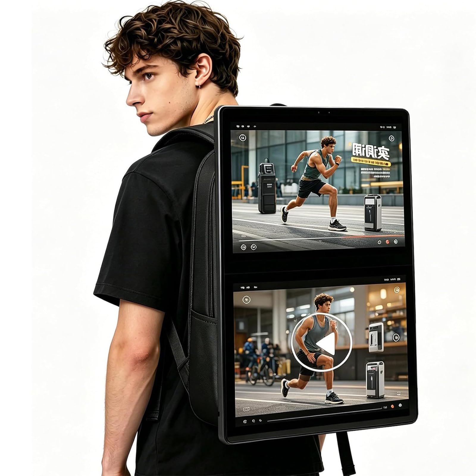SICWEDIM 21.5" LCD Video Advertising Backpack - 1920 x 1080 Full HD Resolution, Digital Billboard with Human Walkthrough for Outdoor Marketing and Street Promotion