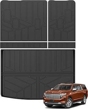 Cargo Mat Backrest Liner Compatible with 2021-2024 Chevrolet Suburban/GMC Yukon XL Trunk 3rd Row Seats Trunk Liner All Weather TPE Liner for Suburban AccessoriesCargo mat+backrest mat