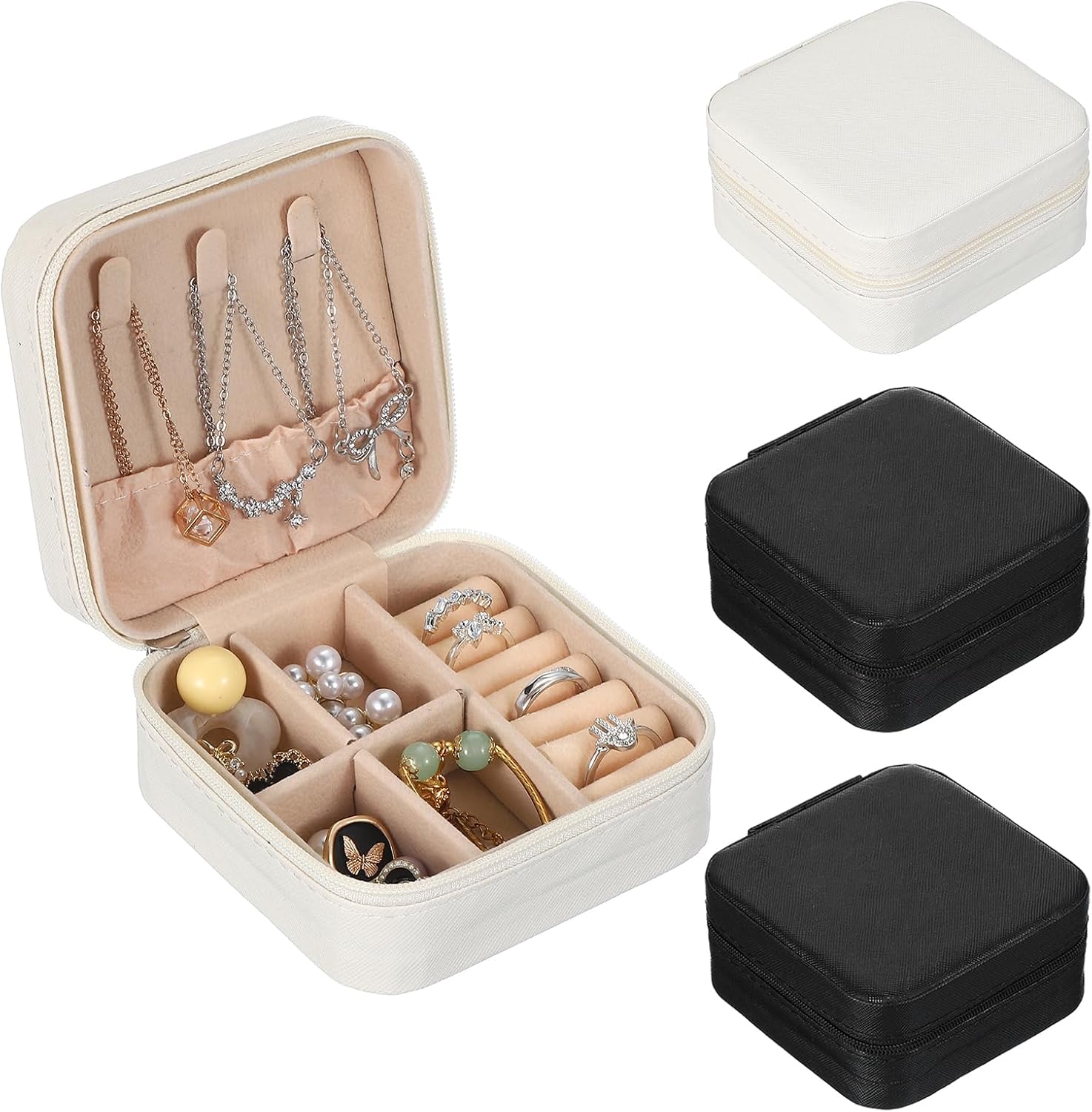 PATIKIL Mini Jewelry Travel Case, 4 Pcs PU Leather Small Jewelry Organizer Portable Storage Box for Earrings Necklace Bracelet Rings, Black/White