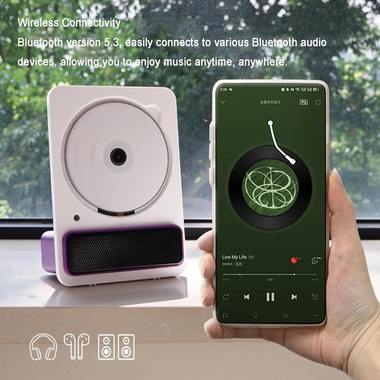 Lettore musicale CD con Bluetooth, telecomando, batteria ricaricabile, jack per cuffie da 3,5 mm, qualità del suono HiFi, altoparlante full-range integrato