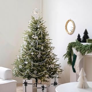 Pre-Lit Artificial Christmas Tree with Acrylic Bead Hanging Ornaments, Christmas Fake Trees for Xmas Winter Wedding Party Holiday(210cm/7ft)
