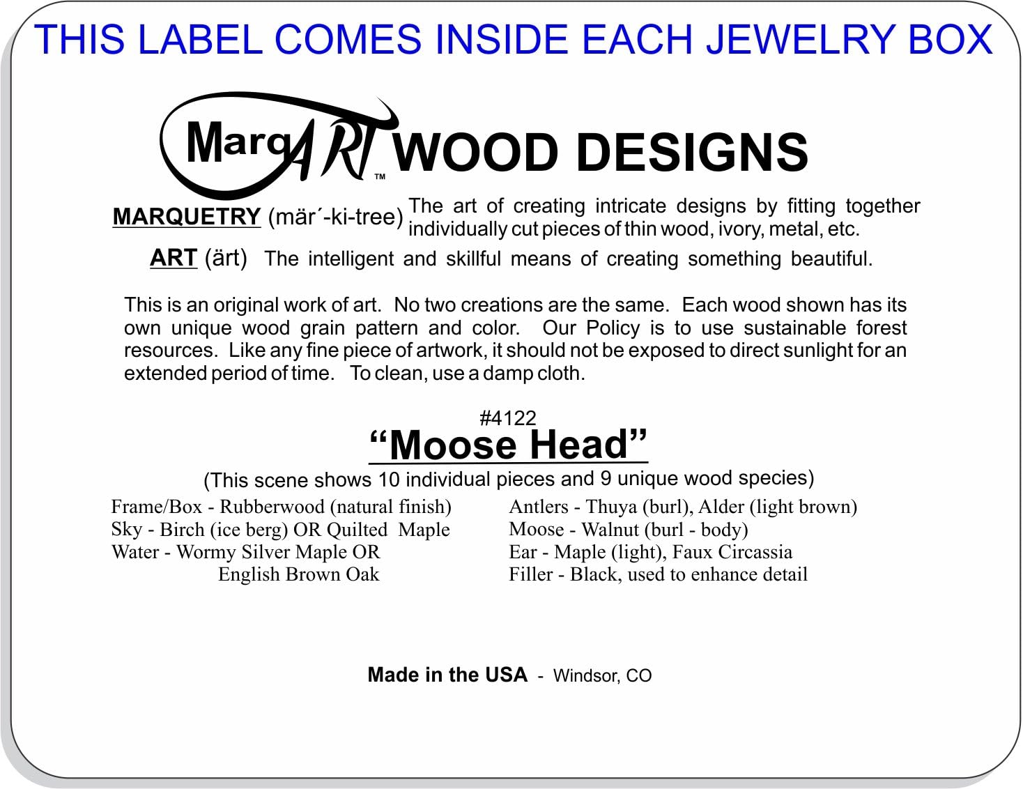 Moose Wood Art Gift Trinket Box & Jewelry Boxes - Handmade USA - Unmatched Quality - Unique, No Two are the Same - Original Work of Wood Art (#4122 Moose Head 4x5x1.5)