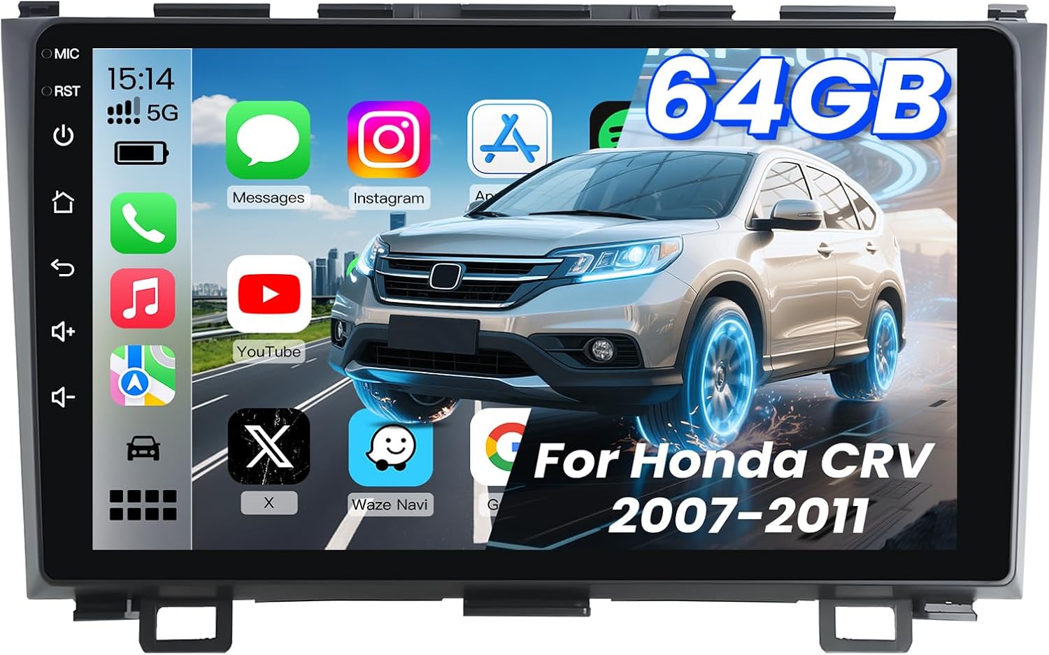 Car Radio Stereo for Honda CRV 2007-2011: 8 Core 4G + 64G HD Touch Screen Head Unit - Wireless CarPlay Andriod Auto GPS Bluetooth RDS FM Mirror Link Backup Camera SWC