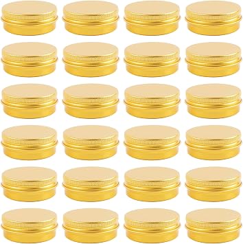 24 Pcs Aluminum Tin Cans Round Empty Tins with Lids 1 oz Gold | Containers with Lids for Spices Salve Balms Beard Balm Toiletries Creams Makeup Cosmetic