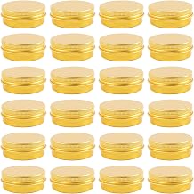 24 Pcs Aluminum Tin Cans Round Empty Tins with Lids 1 oz Gold | Containers with Lids for Spices Salve Balms Beard Balm Toiletries Creams Makeup Cosmetic