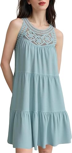 Mettclasi Women's Summer Crochet Tiered Halter Dress, Loose Fit Casual Hollow Ou