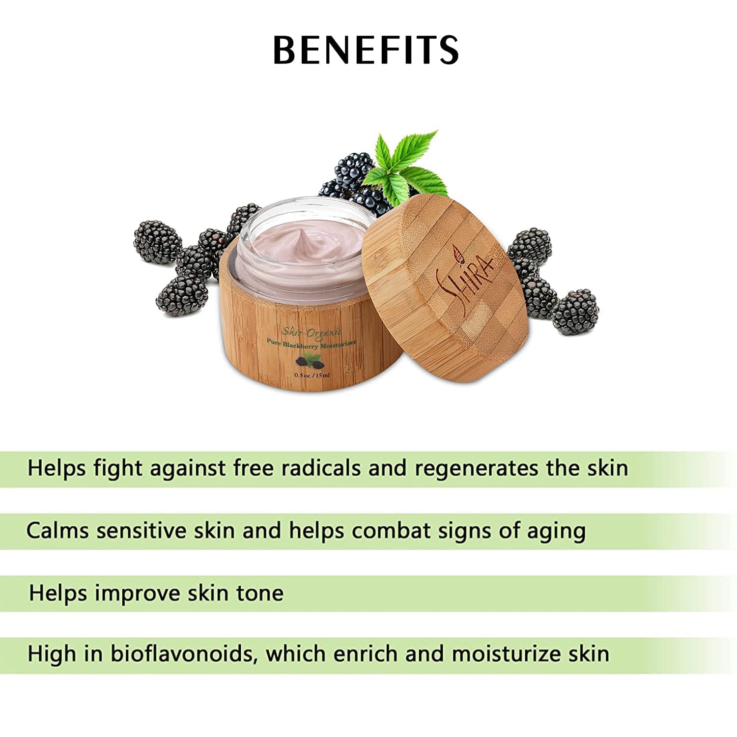 Shira Shir-Organic Pure Blackberry Moisturizer Helps Fight Against Free Radicals Smooth Even Texture Regenerates the Skin for Normal to Dry & Sensitive Skin Type (15ml)