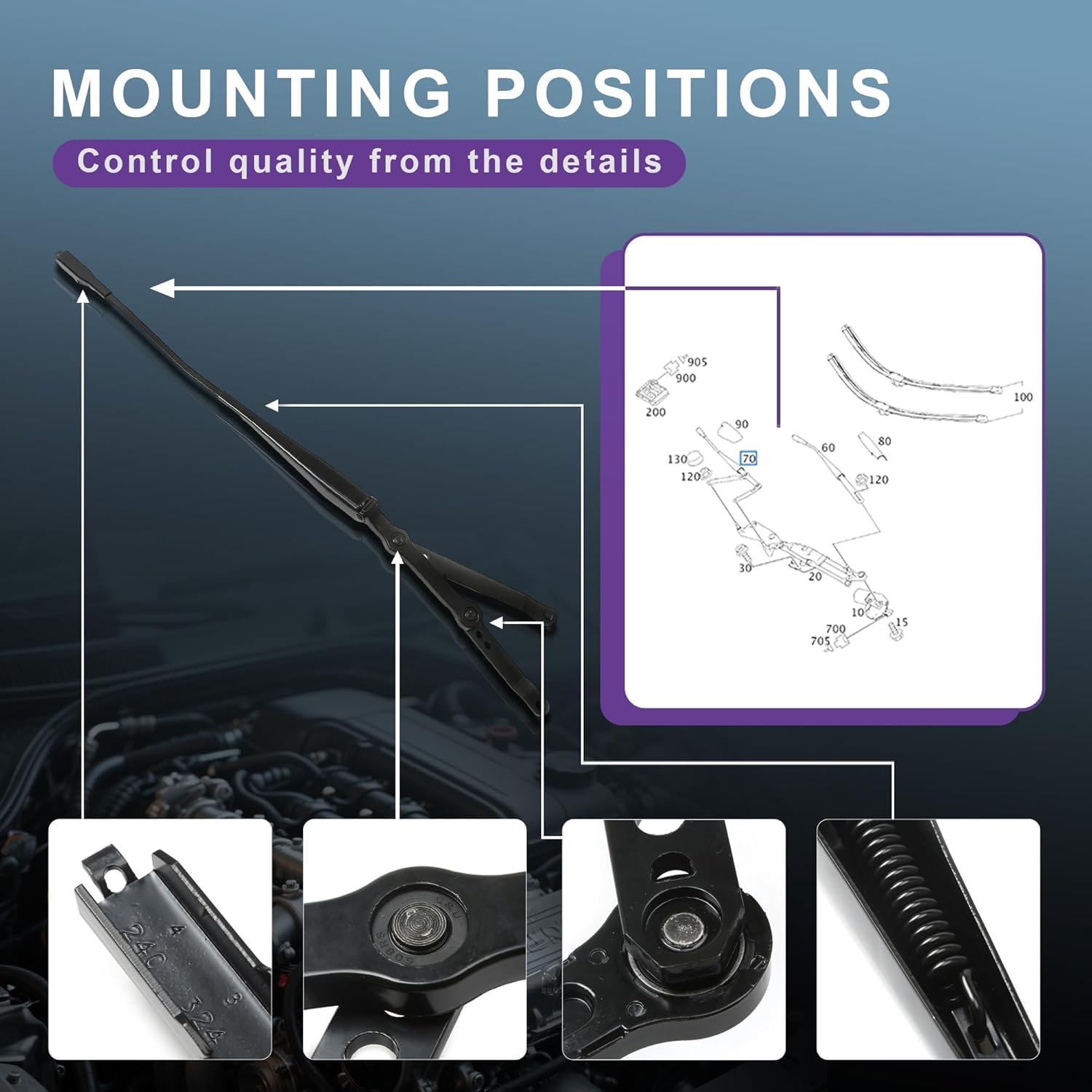 A1648200444 Front Right Windshield Wiper Arm Passenger Replacement For Mercedes-Benz GL-CLASS X164 GL320/350/420/450/500 GLM-CLASS W164 ML280/320/350/420/500/63(1648200444-Front Right)