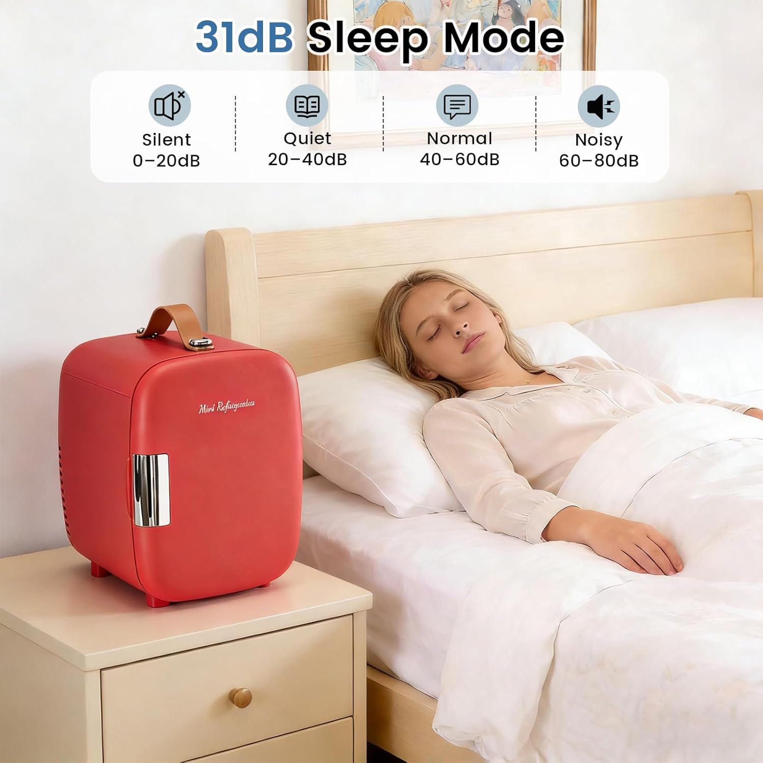 NEWBULIG Mini Fridge for Bedroom, Office & Car, Portable 4L/4.23QT Mini Refrigerator for Skincare with Handle, Ultra-Quiet Energy-Saving Compact Cooler for Drinks, Food, Skincare & Makeup, 12V AC/DC