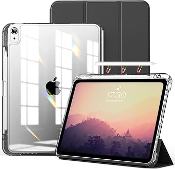 kenke Hybrid Case for iPad Air 11 Inch M4 2026/ M3 2025/ M2 2024, iPad Air 5th/4th Gen 2022/2020 10.9 Inch with Pencil Holder, Detachable Cover with Clear Hard Back, Auto Sleep/Wake, Black