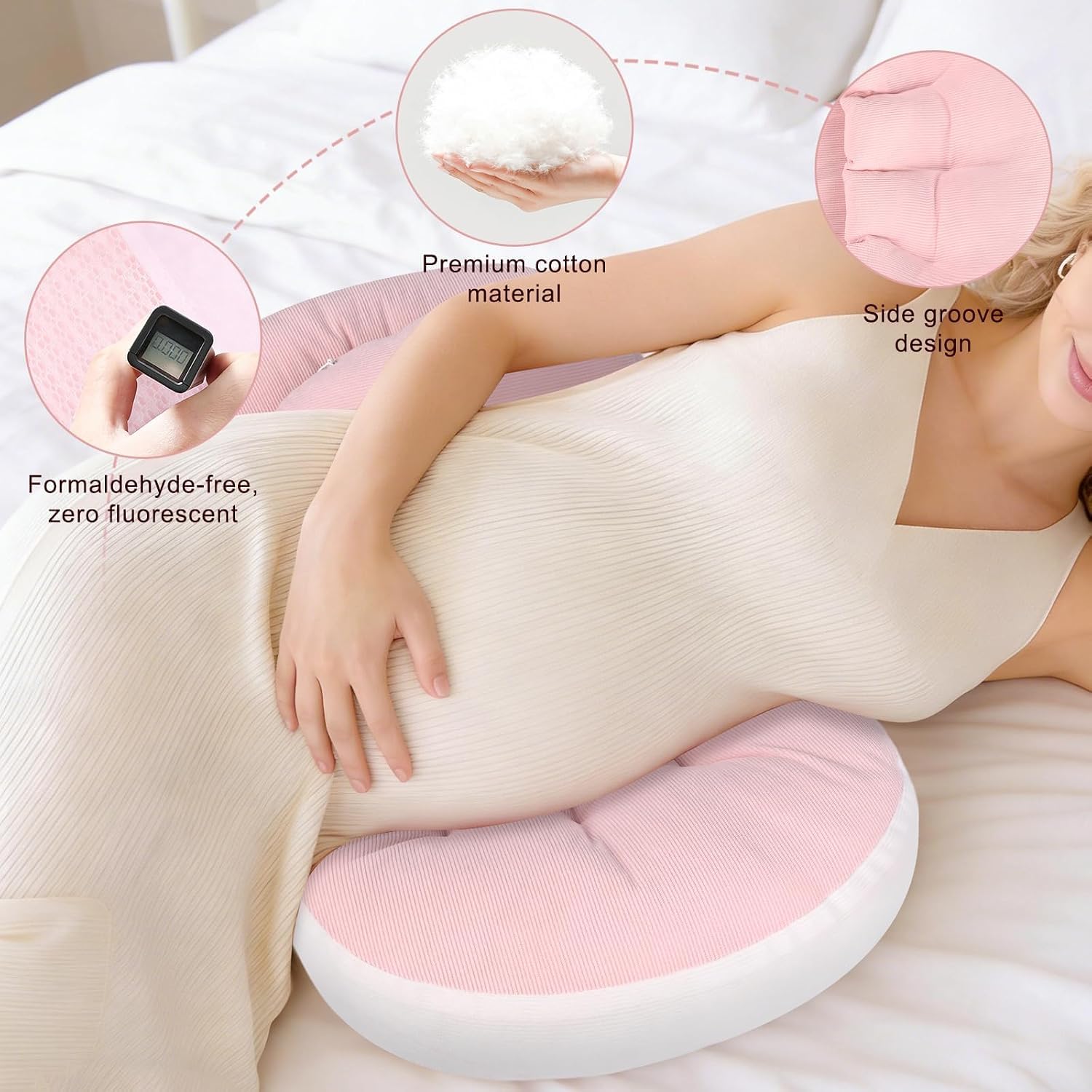 TopHomer Cuscino regolabile per gravidanza, supporto completo per addome, schiena e fianchi, federa rimovibile delicata sulla pelle, allevia il mal di schiena, migliora la qualità del sonno (rosa)