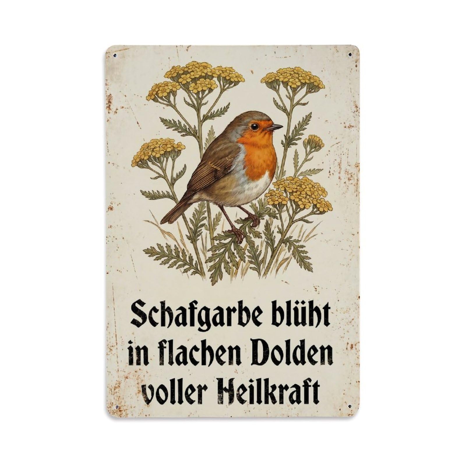 Robin Bird Garden Quote Yarrow Cluster Metal Tin Sign
