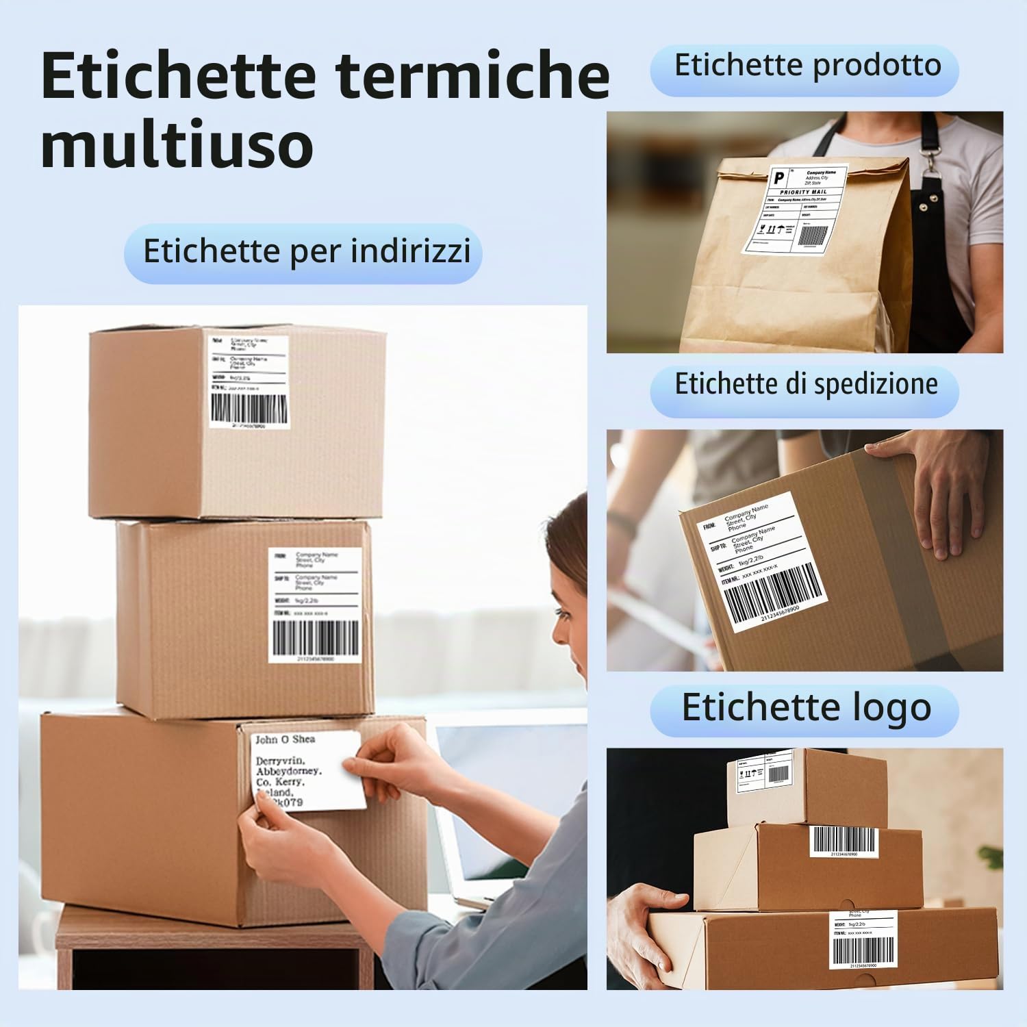 Phomemo Etichette termiche 4 x 6 – Etichette per spedizioni, etichette per stampante termica, etichette in rotolo per etichette di spedizione, indirizzo, posta, compatibili con Zebra, Munbyn, Rollo,
