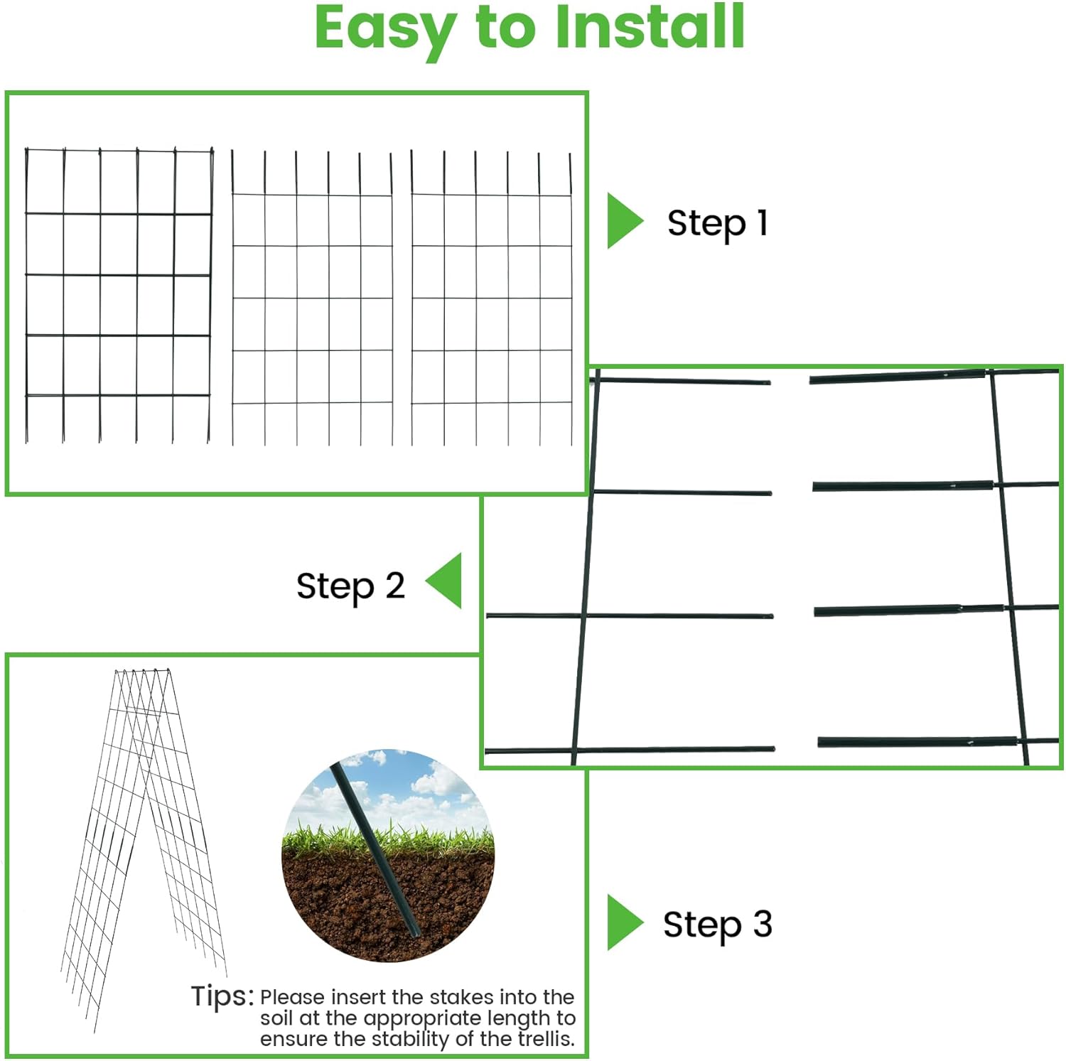 Foldable Cucumber Trellis 64" H x 20" W - 2 Pack, A-Frame Garden Trellis for Raised Bed, with Twist Ties & Plant Bags for Climbing Plants Outdoor